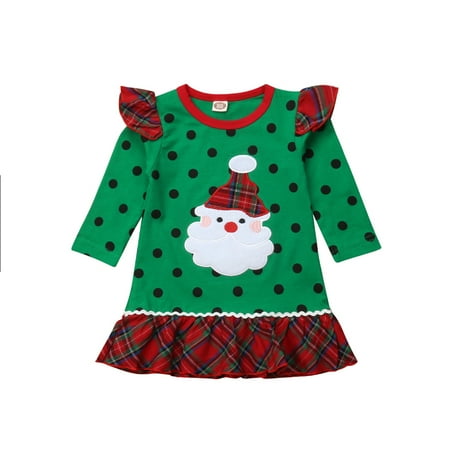 

Toddler Kid Baby Girls Christmas Plaids Hem Party Xmas Dress Santa Dresses