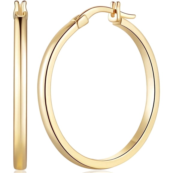 14K Gold Hoop Earrings for Women Lightweight 30mm Large Gold Hoops 14 Karat Gold Plated Earrings for Everyday Wear Elegant Earrings for Women Gift