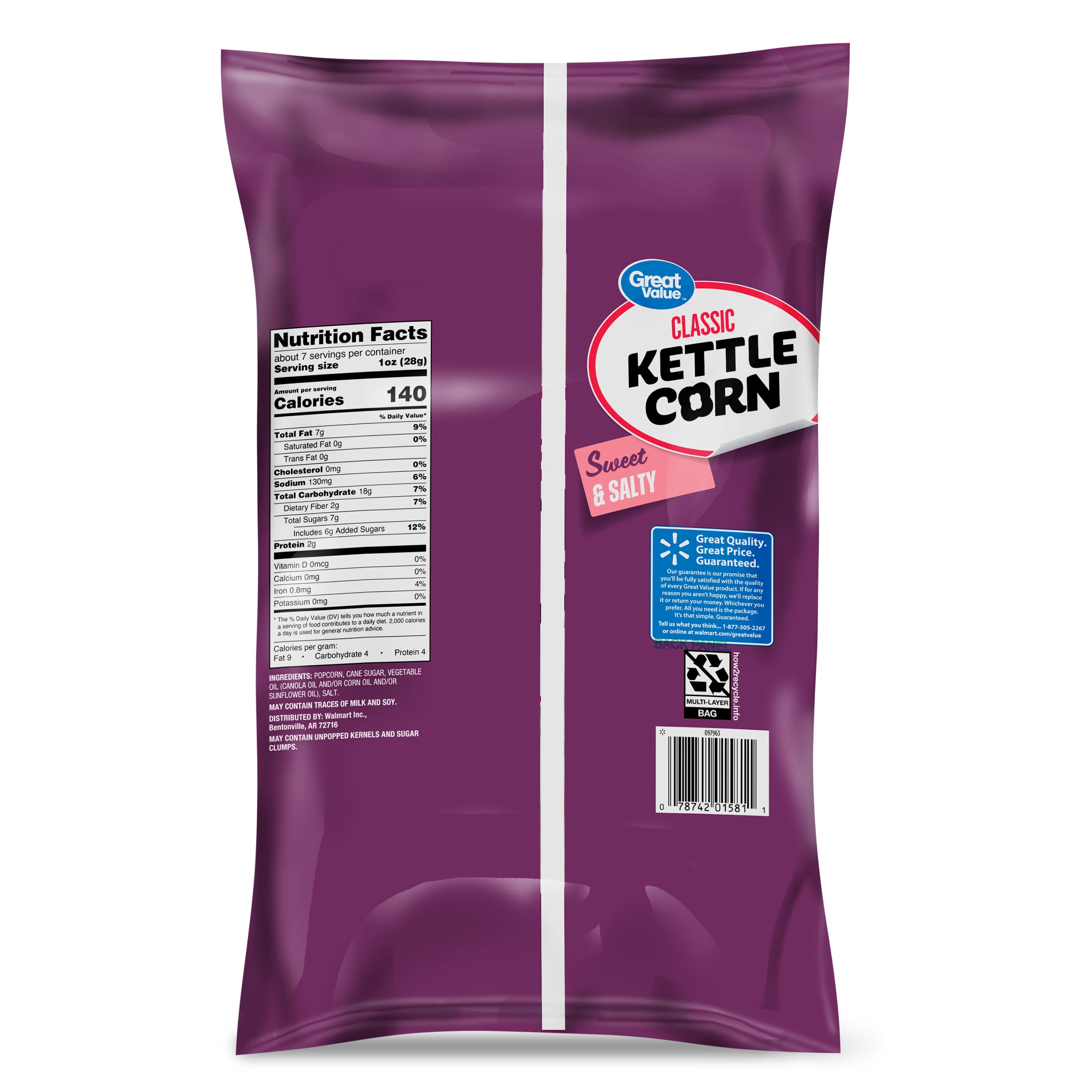 Great Value Classic Sweet and Salty Kettle Corn, 7 oz