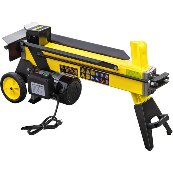 PPOLB 7-Ton Portable Electric Log Splitter, Hydraulic Firewood Splitter Machine with 15Amp Motor for Home Heating & Outdoor Use –Yellow