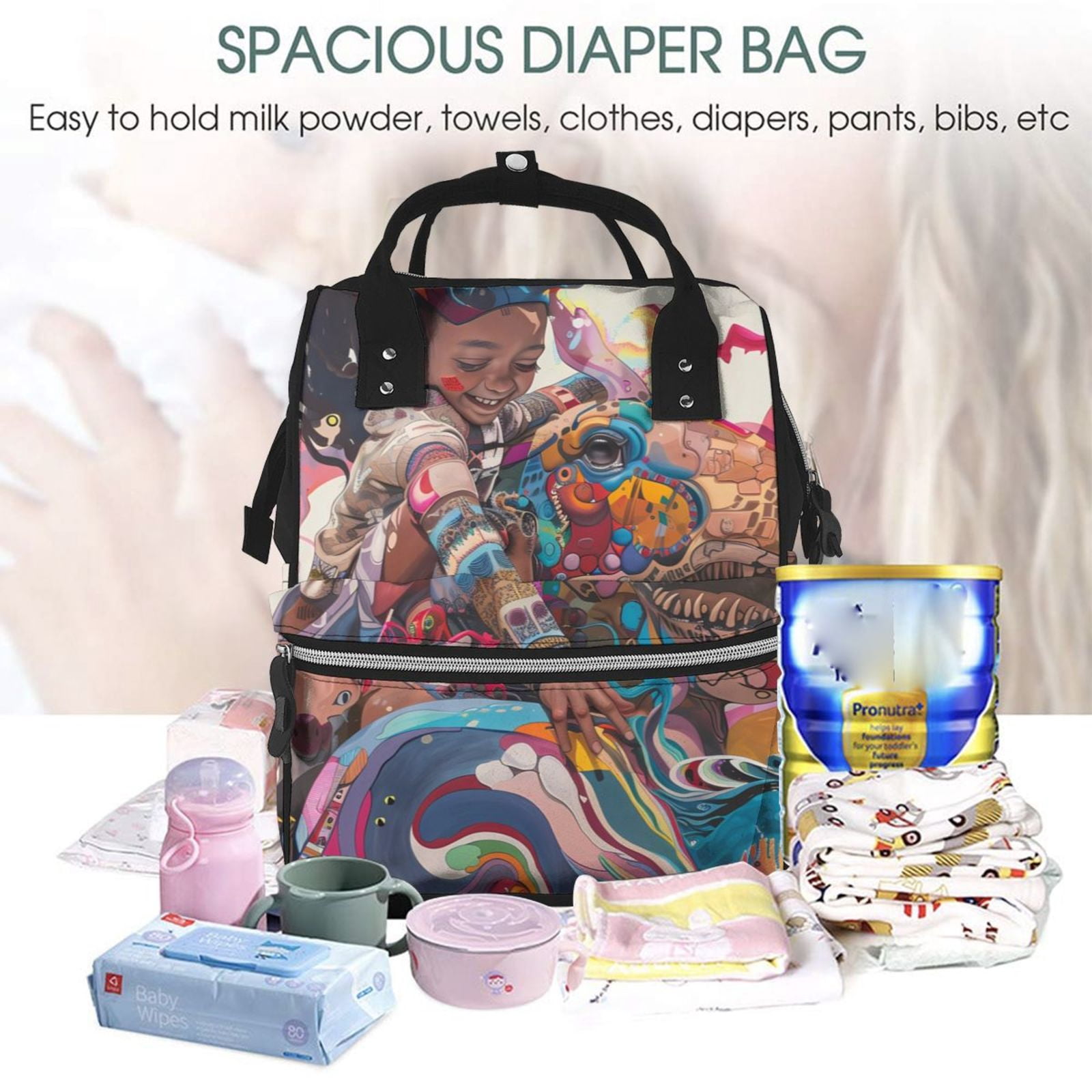 Fuzoiu Fantasy Colorful Beast Print Diaper Bag Backpack,Baby Essentials Travel Tote,Multi function Waterproof Diaper Bag, Travel Essentials Baby Bag - Unisex