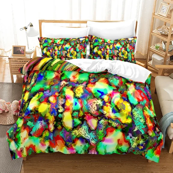 3PCS Single-sided Printed Series Colorful Pattern Duvet Cover BeddingSet Comfortable Breathable Shee