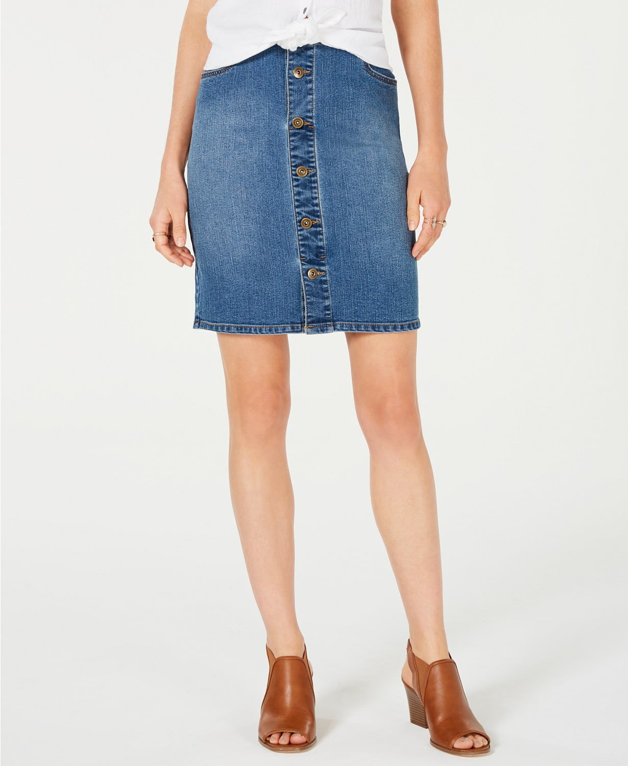 Button-Front Denim Skirt Blue 
