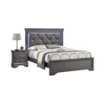 thumbnail image 3 of Glamorous Gray Queen Size 3Pc Bedroom Set Panel Bed w LED Unique Tufted HB Nightstands Wooden Furniture, 3 of 7