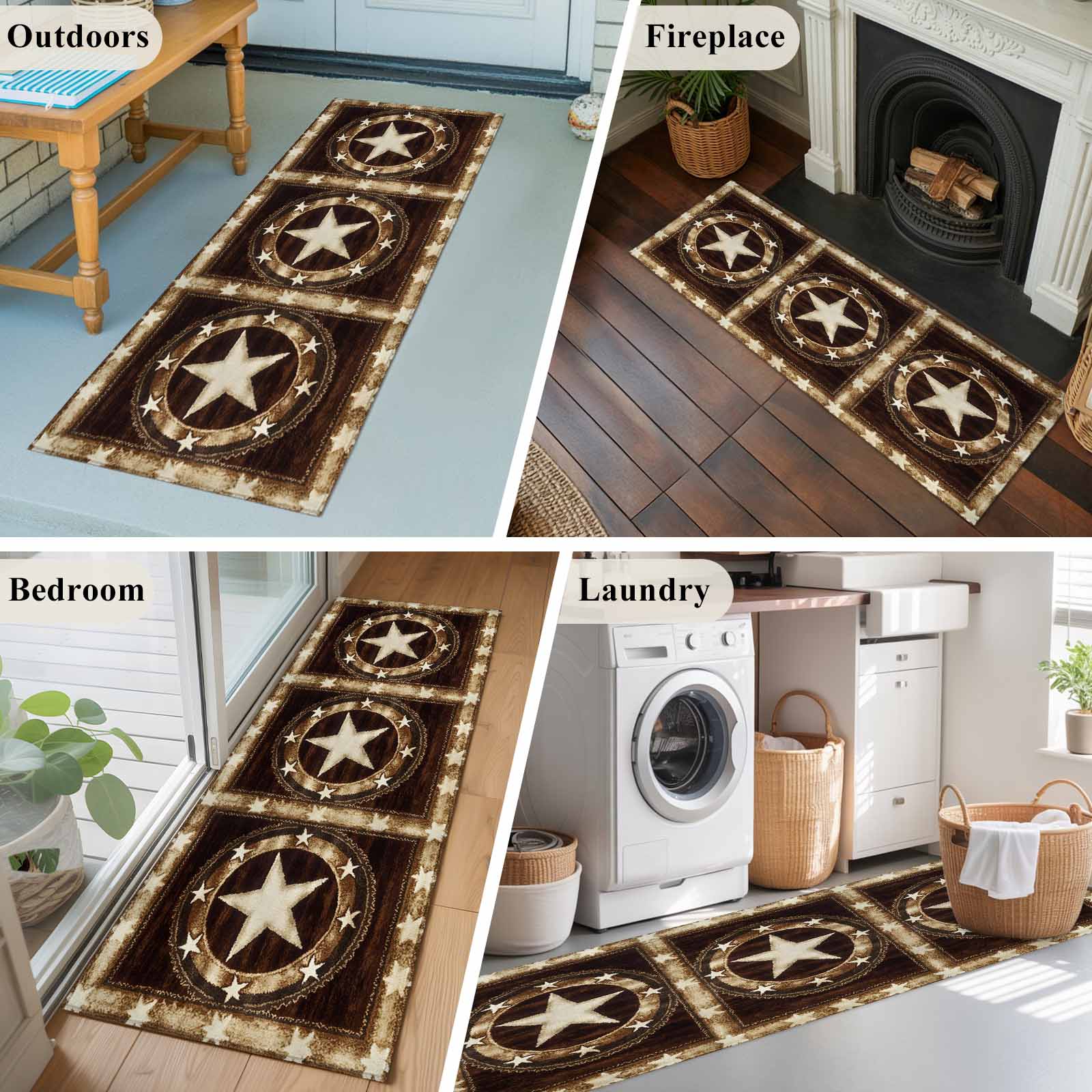 Brown Texas Star Western Kitchen Runner Rug 2x6 Washable Runners for Hallway Non Slip Country Retro Wooden Large Area Rug Indoor Floor Carpet for Bathroom Laundry Entryway Bedroom Living Room