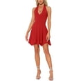 thumbnail image 1 of Vestido corto de regreso a casa sin mangas con escote en V profundo y espalda descubierta para mujeres Inspire Chic, color rosa L rojo, 1 of 6