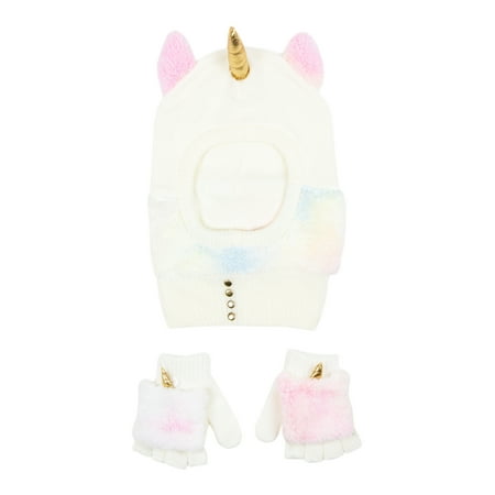 Berkshire Girls Unicorn Balaclava Style Hat with Flip Top Glove, 2-Piece Set, One Size