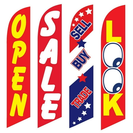 4 Advertising Swooper Flags Open Sale Sell Buy Trade Look
