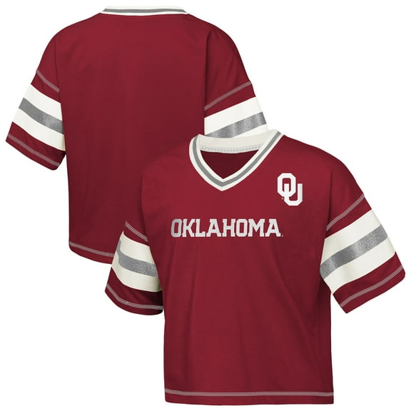 Girls Youth Outerstuff Crimson Oklahoma Sooners Gridiron Jersey V-Neck T-Shirt