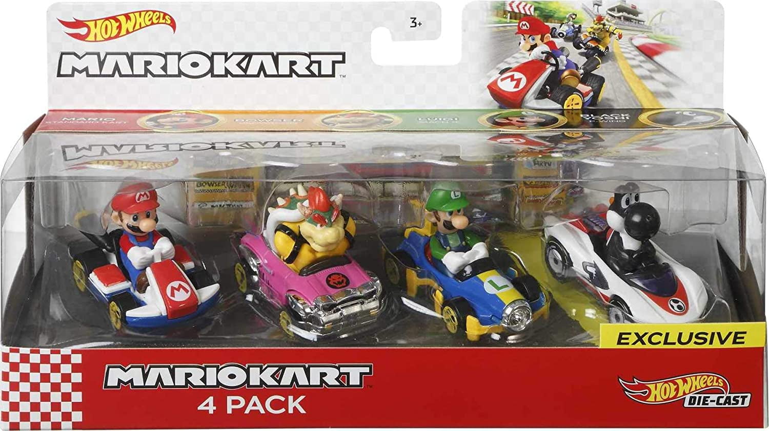 Hot Wheels Mario Kart Characters and Karts as Die-Cast Toy Cars 4-Pack  [Amazon Exclusive] 
