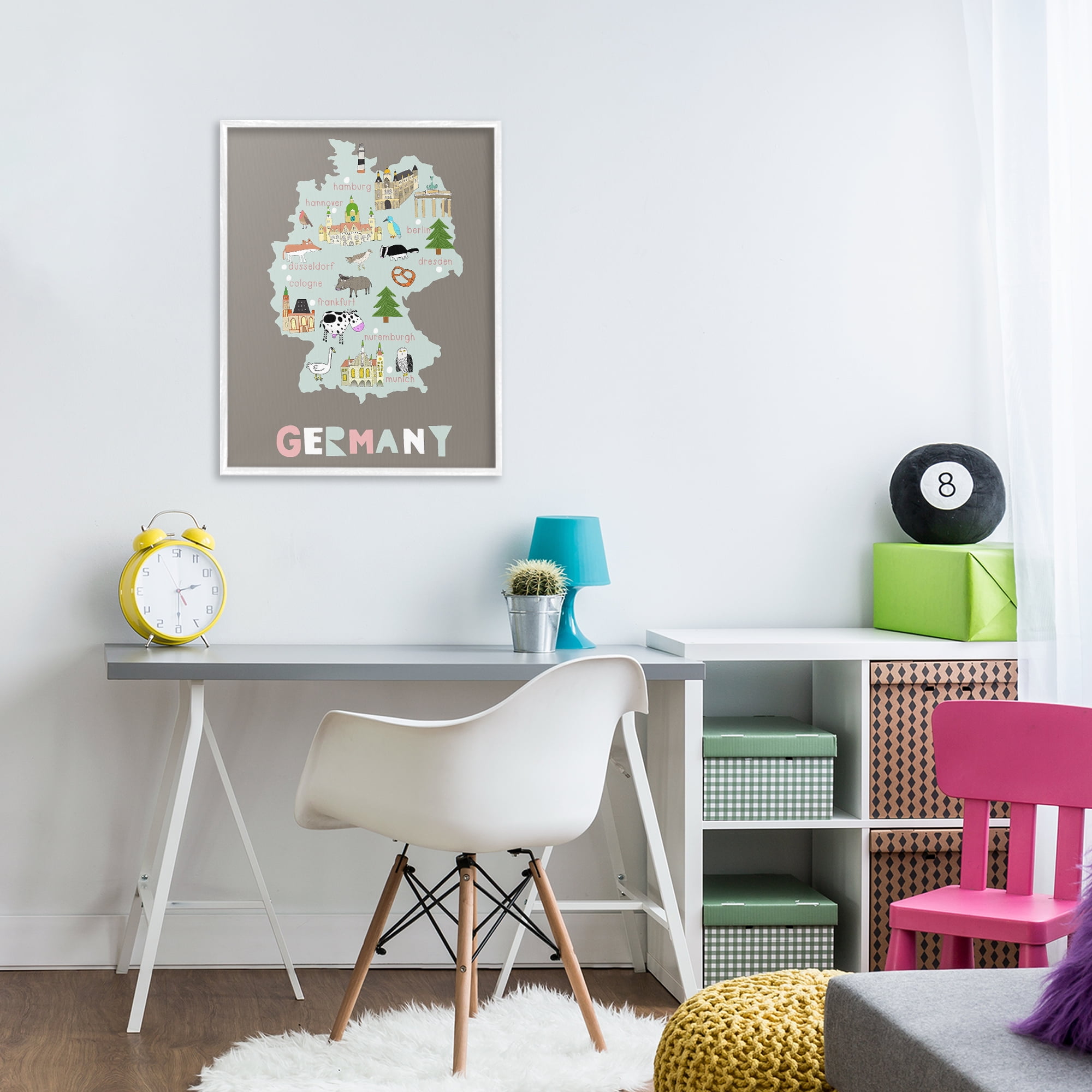 Kid's Map of Germany White Framed Giclee Art, design by Carla Daly