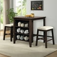 thumbnail image 6 of 3 Piece 35.8" Dining Table with Padded Stools, Table Set with Storage Shelf,Brown, 6 of 8