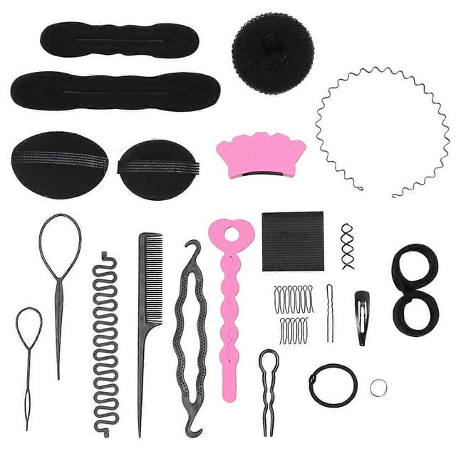 Chignon Maker Hair Bun Maker Set For Women Hair Accessories Create Buns 20Pcs Pink And Black