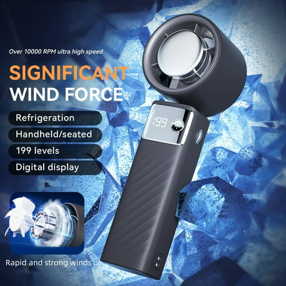 Portable Mini Fan (Gray), Cold Ice Mode, High-Speed Portable Mini Fan - 199 Levels Infinite Speed Adjustment, USB Charging, 3000mAh Long Battery Life, Strong Wind Power For Outdoor Travel