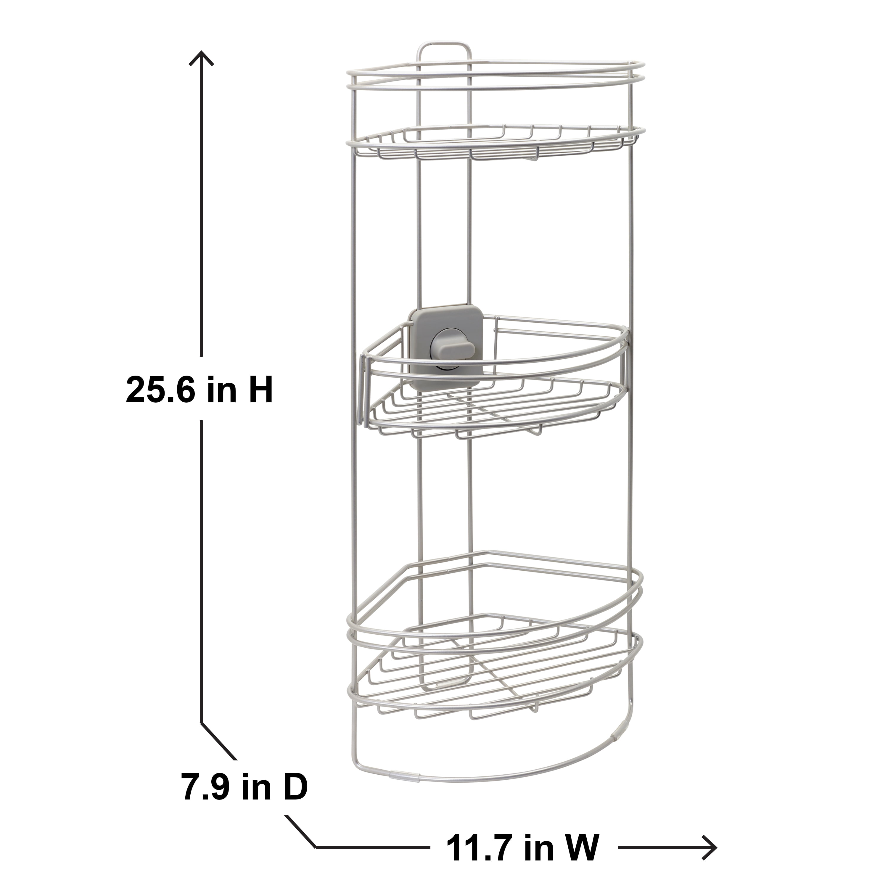 Satin Nickel Corner Shower Basket, Better Homes & Gardens Rust-Resistant Power Grip Pro, 1-Shelf, Suction or Adhesive Mount, Size: Corner Basket