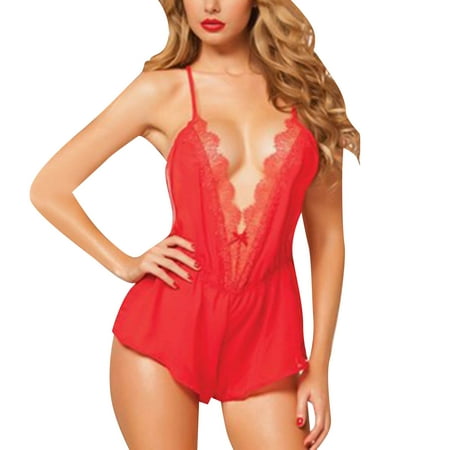 

Plus Size Lingerie for Women Naughty Bodysuit Chemise Nightwear Solid Red Xxl