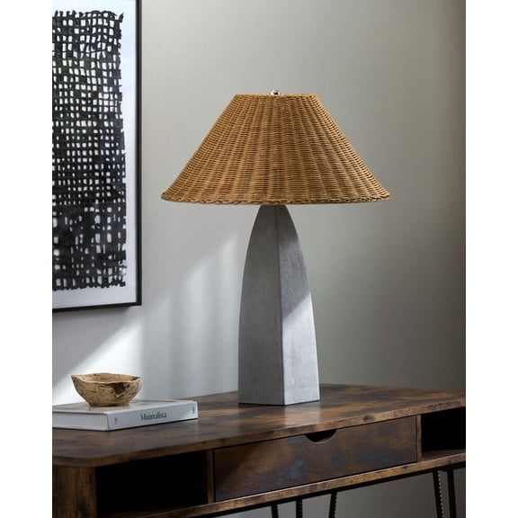 Livabliss Table Lamps, 23" Mombeja Traditional Bedside Nightstand Table Lamp for Bedroom Living Room Office, Gray Body with White Brown Shade (23"H x 18"W x 18"D)