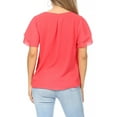 thumbnail image 3 of Women's Casual Solid Round Neck Blouse with Short Sleeves and Keyhole, 3 of 6