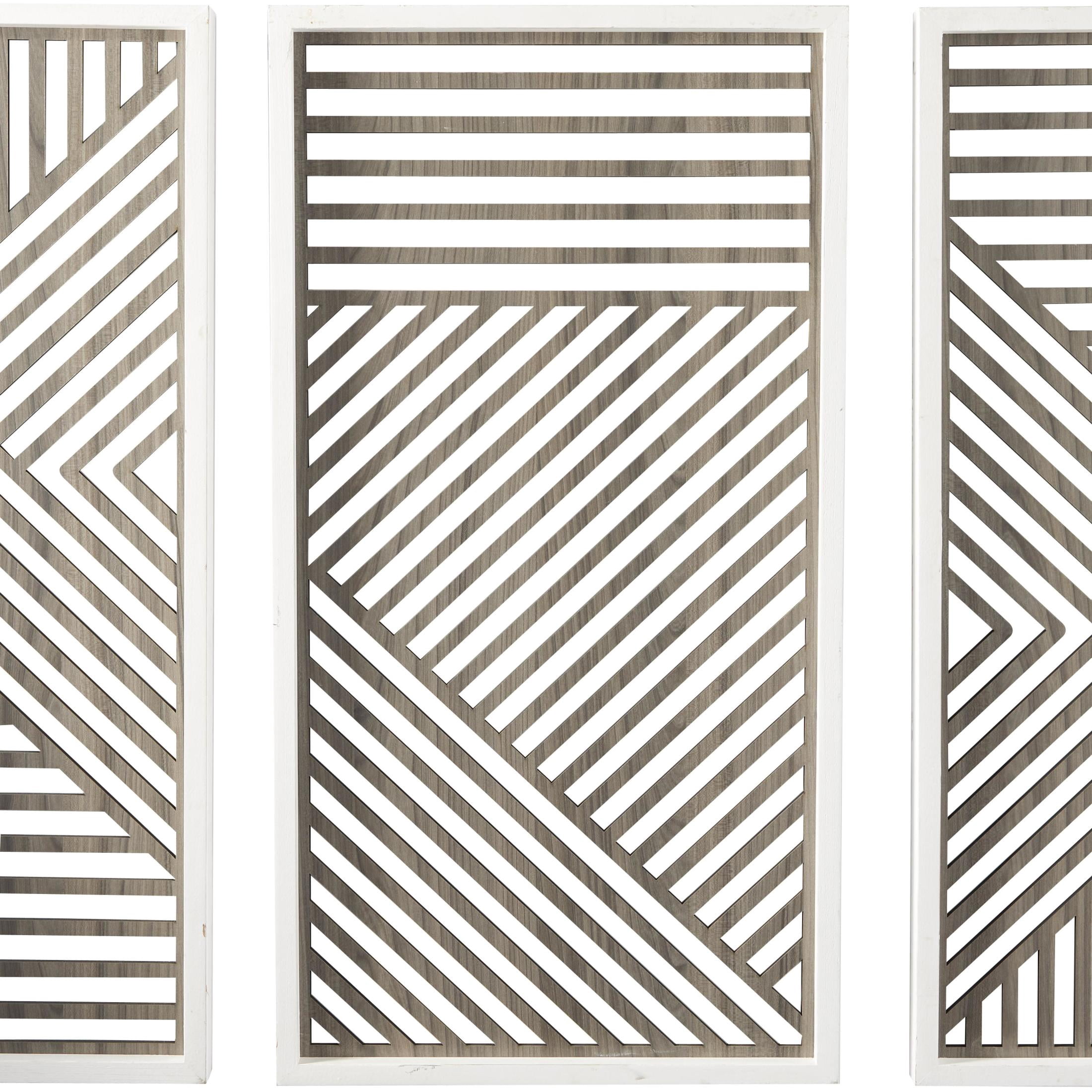 DecMode Brown Wood Carved Geometric Wall Decor (3 Count)