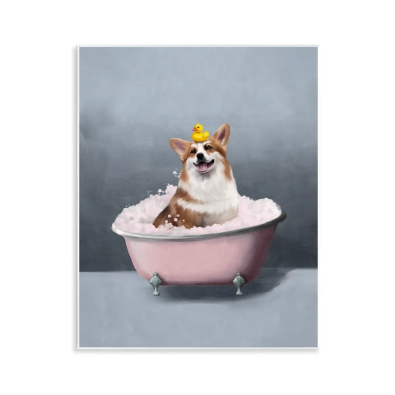 Stupell Industries Corgi in Pink Bath Bath & Laundry Painting Unframed Art Print Wall Art, 11 x 14