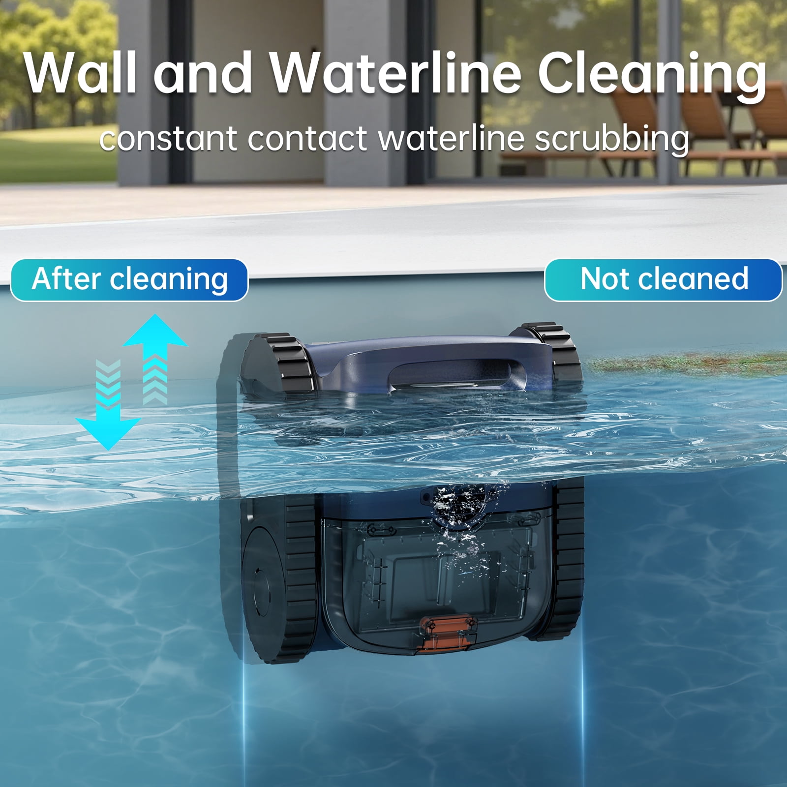 Cordless Robotic Pool Cleaner : Wall Floor Waterline Cleaning 180W Powerful Suction Last 150 Mins up to 2,050 Sq.ft for Inground Pool