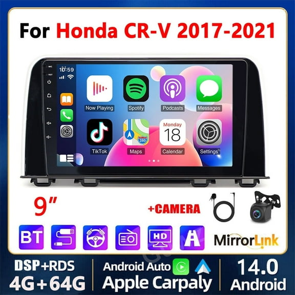 Car Stereo Radio for Honda CR-V 2017-2021 9" Android 14 Touchscreen, Car Radio 4 64G Wifi GPS Navigation, Wireless CarPlay Android Auto