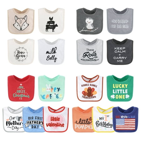 

The Peanutshell Unisex Baby Girl Terry Bibs 18 Pack for Feeding Teething or Drooling Neutrals and Holiday Theme