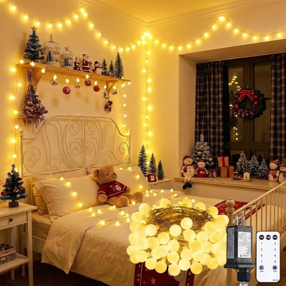 100 LED Shatterproof Globe String Lights, 43ft Warm White Fairy Lights Plug in with Remote Timer Dimmer, 8 Modes Waterproof Indoor Outdoor Lights for Bedroom Classroom Christmas Tree Party Decor