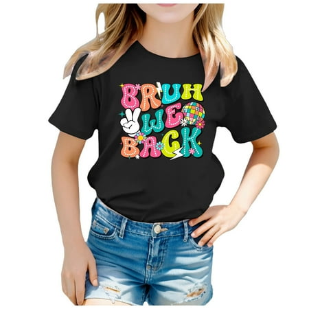

Custom T Shirts Children Back To School Season Graphic Print Round Neck Short Sleeve Tee Summer Casual T Shirt Comfort Colors Tshirt(Color:Black Size:8-9 Years)