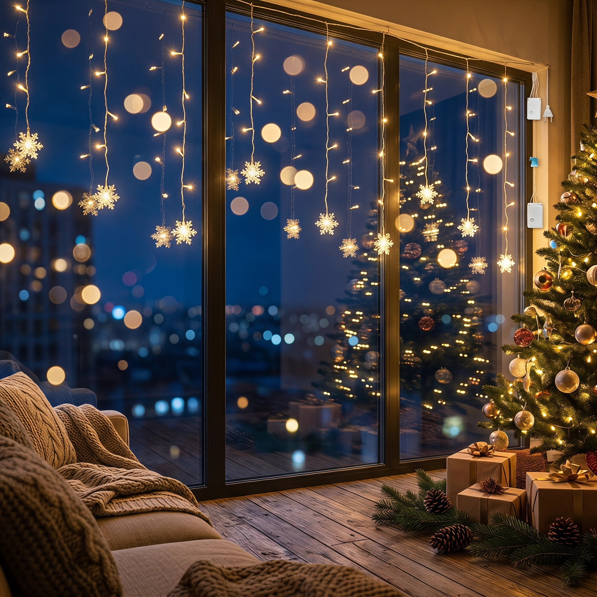 Unique Bargains 3D Snowflake Decor Lights for Indoor Romantic Winter Decorations 3.5 ft Warm White EU Plug In Powers Steady On and Twinkle Lights