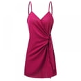 thumbnail image 4 of V Neck Solid Color Cocktail Beach Evening Party Dress Women's Slip Dress, 4 of 7