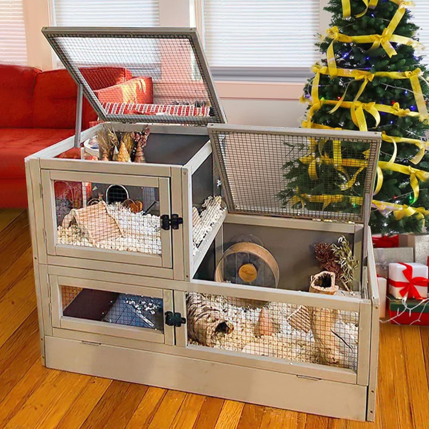 BUTINGLALE Hamster Cage 2 Story Guinea Pig Cage Large Rat House Indoor Rabbit Cage Outdoor Bunny Hutch with Leakproof PVC Floor and Anti-Chewing Edge