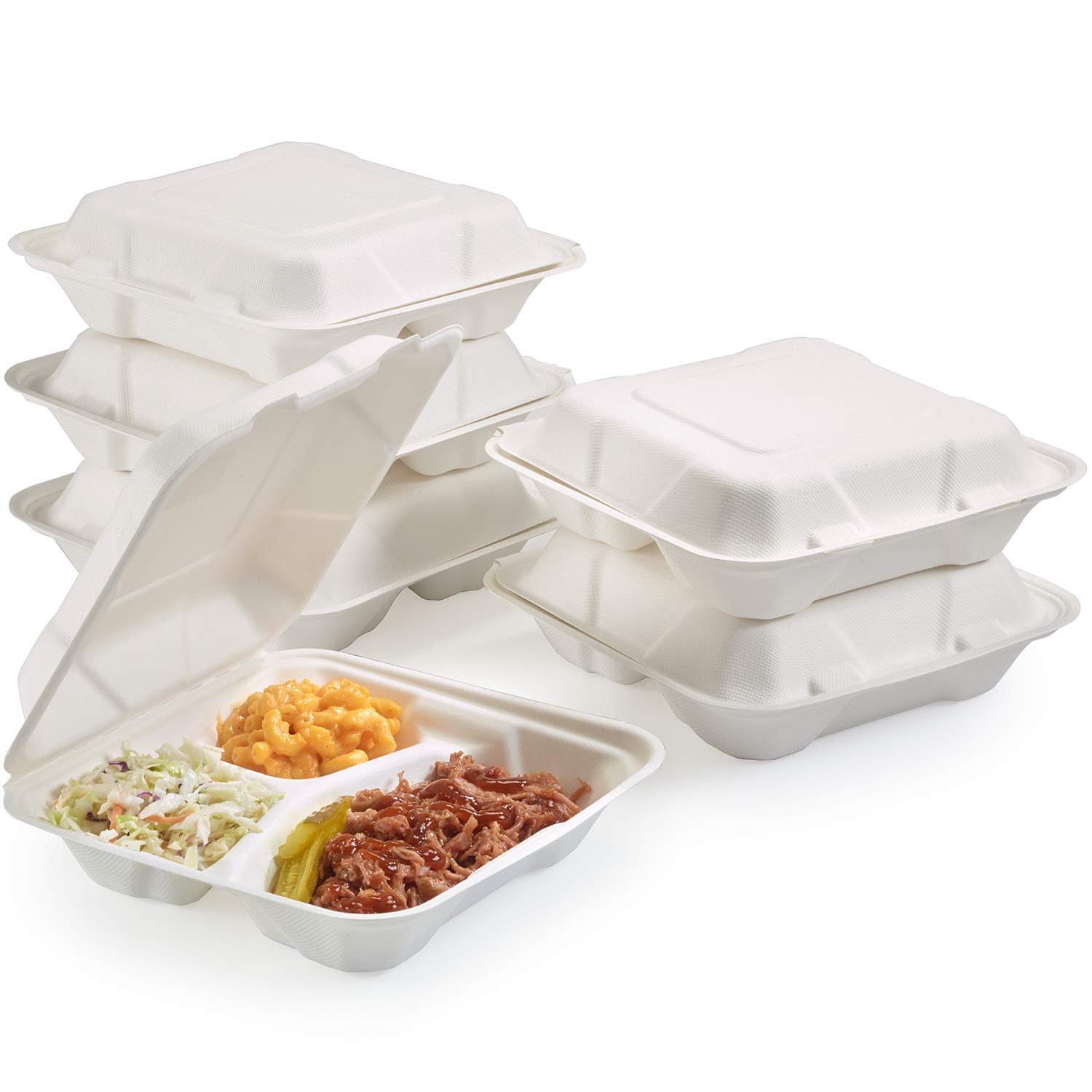 100 Compostable Clamshell To Go Boxes For Food 8x8 3 Compartment 50 Pack Disposable Take Out Containers Made Of Biodegradable Sugar Cane Eco Friendly Bagasse Heavy Duty Togo Containers For Food Walmart Com