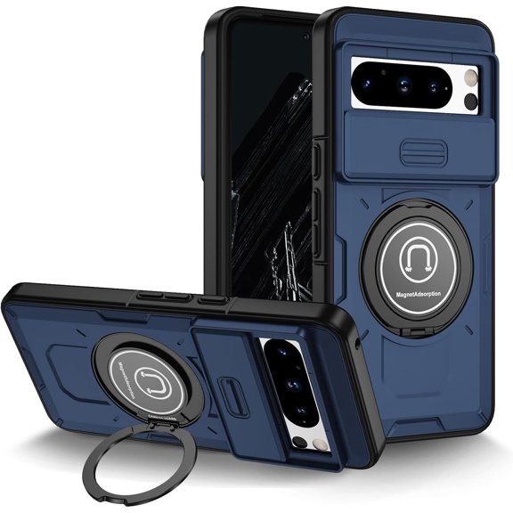 Case for Google Pixel 8,Military Grade [Built-in Kickstand] Magnetic Ring Holder Heavy Duty TPU PC Shockproof Drop Protect Phone Case for Google Pixel 8 5G,6.2 inch 2023 (Deep Blue)
