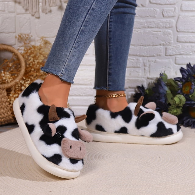 Pantuflas cálidas para interior para mujer, pantuflas de vaca peludas de dibujos animados, zapatos antideslizantes para casa de invierno DQrwqpou Tenis De Mujer Tenis De Hombre