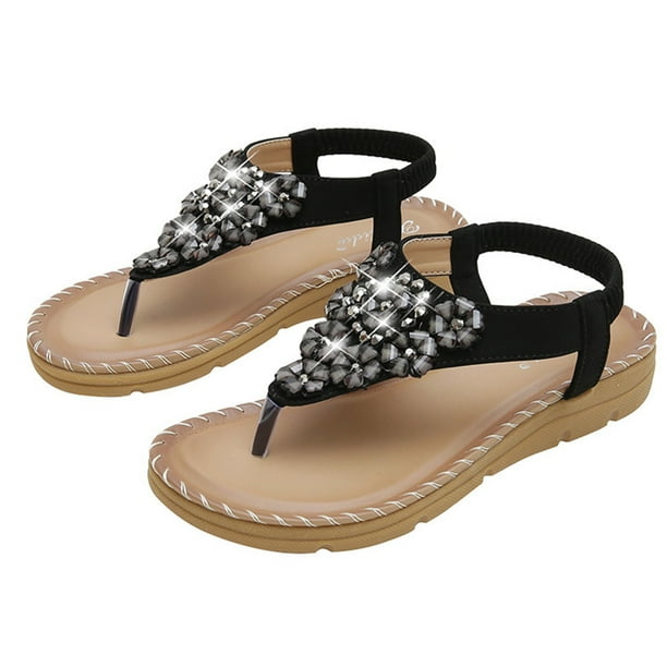 Zapatos de mujer Sandalias de plataforma resistentes al desgaste cómodas informales de tacón bajo con flores de cristal bohemio Wmkox8yii nm3061