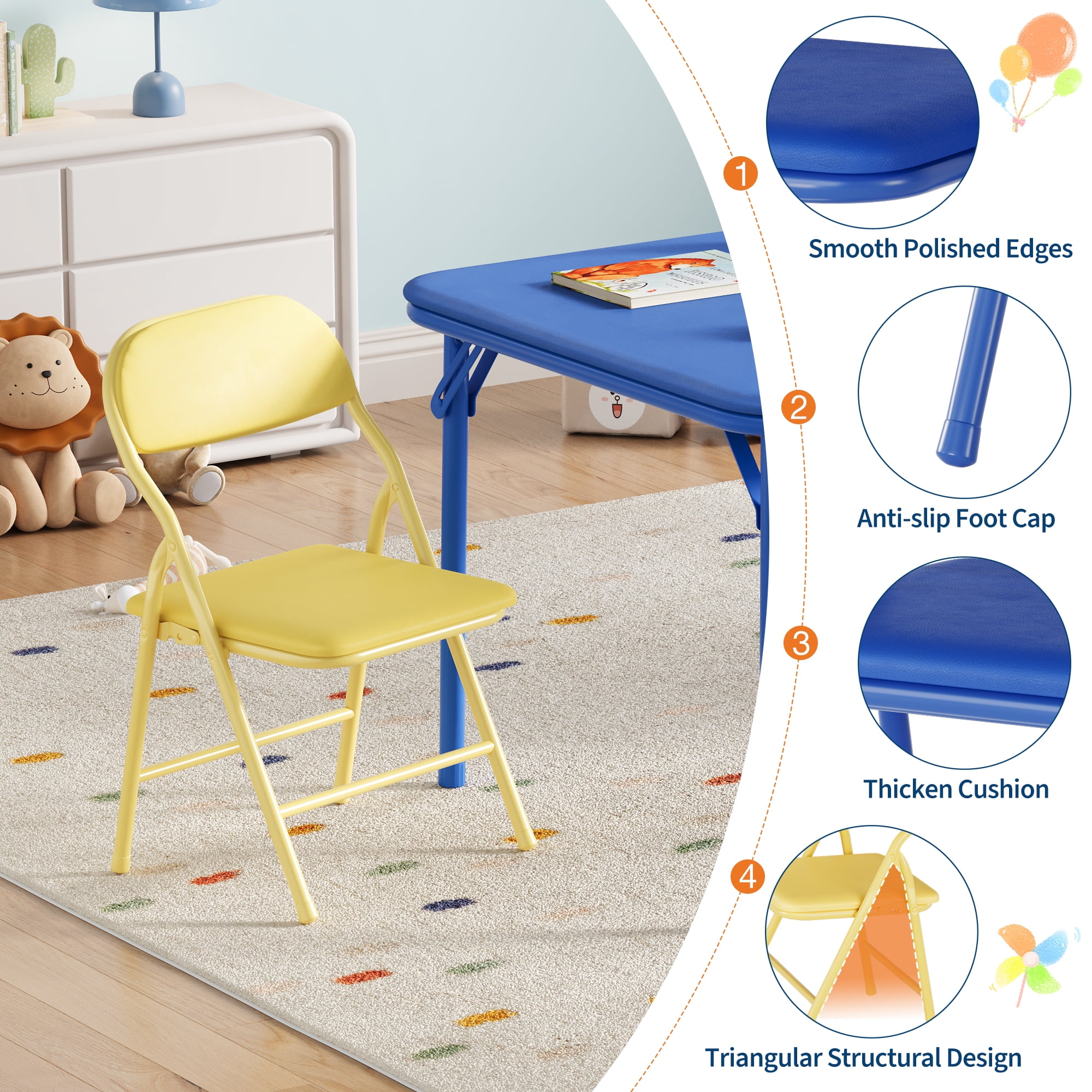 Kids 3-Piece Classroom Folding Table and Chairs Set, Folding Activity Table and Chairs Set for Dining Room,Daycare,Classrooms, Blue