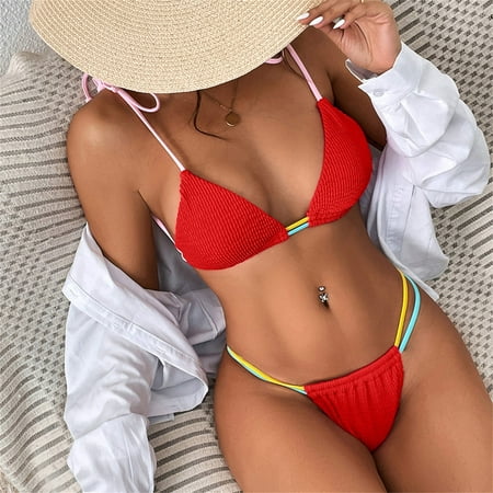 Up to 30% OFF  Fashion Women Bikini Swimsuit Set  Solid Color  Split Design  Women s Swimwear  Beach Pool  One Piece  Tankini Set  Womens Swimsuit One Piece | Red S  Sopatenor