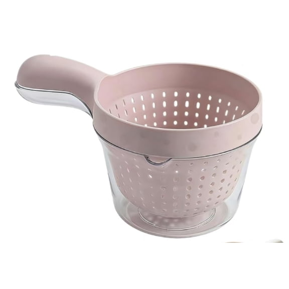 Small Fruit Colander and Dual Layer Draining Basket, Fruit Rinser Strainer Container, Plastic Colanders Lightweight, Dual Layer Draining Basket with Handle, Kitchen Strainer Colander Bowl Set (pink)M