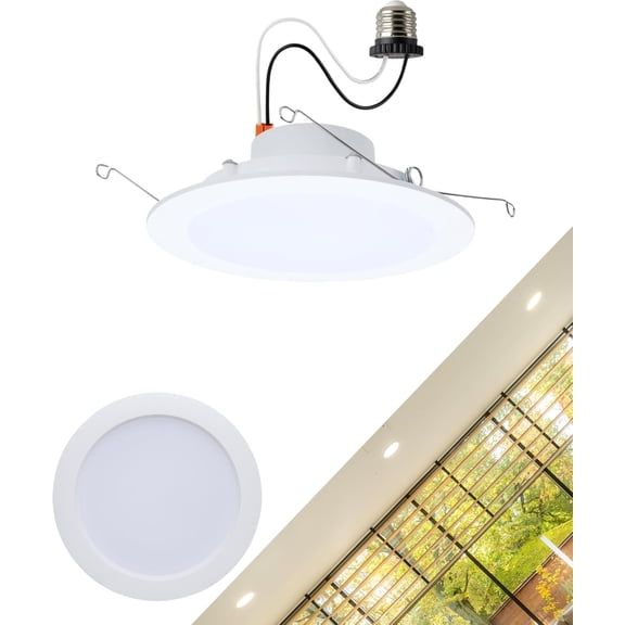 Satco S11892 10 Watt 6-inch LED Downlight Retrofit Flat Wafer Round Matte White Finish CCT Selectable 2700K 3000K 3500K 4000K 5000K Energy Efficient Recessed Fixture