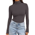 thumbnail image 6 of MVRLSH Long Sleeve Shirts For Women Women Solid Color High Neck Long Sleeve Crewneck Slim Fit Basic Rayon Spandex T Shirt Top Purple S-5Xl, 6 of 7