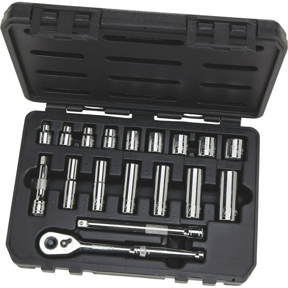 Klutch 6-Pt. Socket Set, 18-Pc., SAE, 3/8in. Drive, Chrome Vanadium Steel