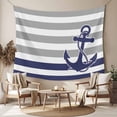 thumbnail image 2 of Anchor Gray Large Tapestry for Bedroom Wall Hanging Tapestry, Modern Navy Blue White Striped Nautical Ceiling Backdrop Tapestries Poster Blanket Wall Decor for Teens Room Living Room Dorm 85" x 90", 2 of 8