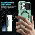 thumbnail image 3 of Phone Case for iPhone 15 Pro Max with Sliding Camera Cover, Hand Grip Anti Slip Design Kickstand Ring Holder Hybrid Magnetic Wireless Charging Phone Cover for Apple iPhone 15 Pro Max - Lightgreen, 3 of 10