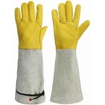PAKNADA Long Leather Gardening Gloves for Women & Men, Thorn-Proof Cowhide Gauntlet Work Gloves for Rose Pruning and Yard Protection (S/M/L)
