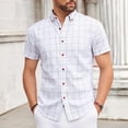 thumbnail image 2 of oelaio Mens Cotton Plaid Shirt Short Sleeve Business Casual Button Down Shirts Regular Fit Untucked Dress Shirt White L, 2 of 8