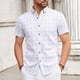 thumbnail image 2 of Mens Casual Manga Corta Botón Abajo Camisas Sueltas Botones a Ajedres Cuello Turndown Blusa Camisa para Verano / Primavera Al Aire Libre Casual Diario, 2 of 9