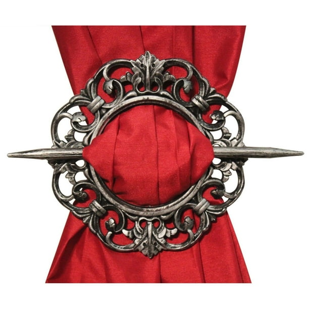 Set of 2 Curtain Holdbacks, Antique, Silver