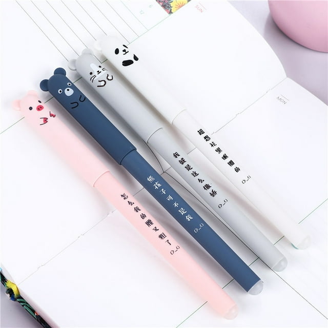 Infidev Gel Ink Pens, 0.35mm Fine Point, Blue Ink, Cute Ballpoint Pens for Students, Multicolor Designs, 14.5cm Length Clearance