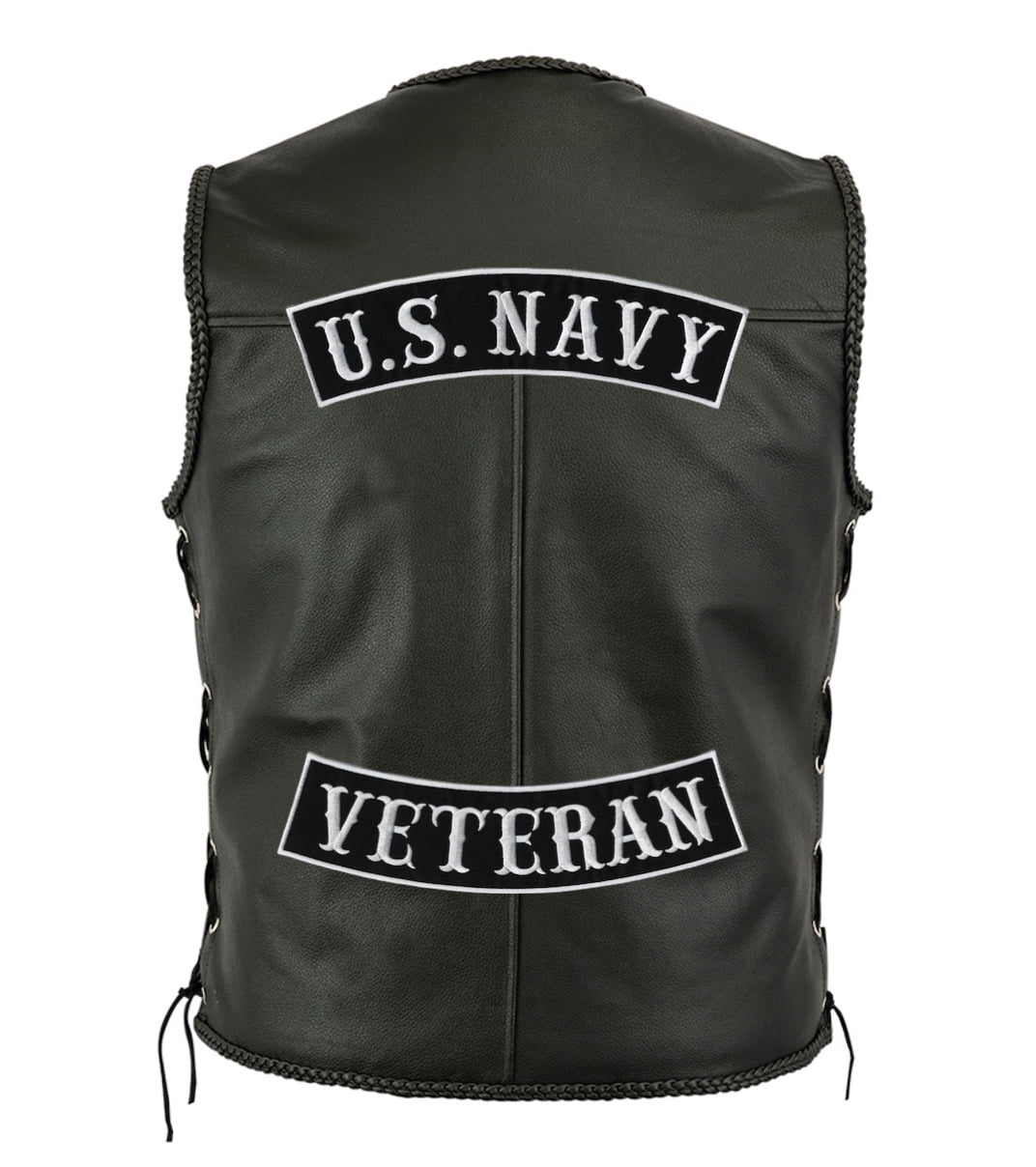 US Navy Veteran Rockers 12" | IFC Rail Road Military Vet Top Bottom Rocker Patch | Large Embroidered Iron On Motorcycle Jacket Patches | 2pc. Set - by Nixon Thread Co.